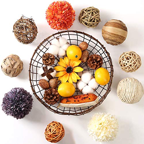 Ciroases Fall Decorative Balls for Bowls Assorted Decor Ball Artificial Corn Lemon Natural Cotton Bolls Rattan Woven Orbs for Bowl and Vase Filler Party Aromatherapy Accessories Wedding Table Decor