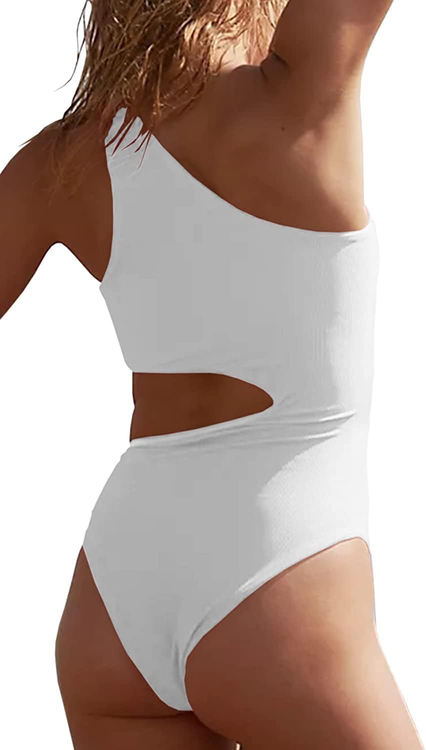 Women's One Piece Ribbed Swimsuit One Shoulder Cutout Swimwear Sexy Bathing Suit - Image 2