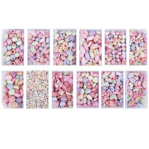 Image of ambitieux 12 Types of Dual Shade Colorful 900+ pcs of Plastic Beads with Elastic,Jute Bag and Thread Cutter - Perfect for Crafting (Kids Bracelet Kit)