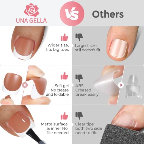 Image of UNA GELLA Press on Toenails, 180Pcs French Tip Press on Fake Toe Nails, Short Square False Toenails Full Cover Acrylic Artificial Toe Nails for Women, Home DIY Salon Pedicure 15 Sizes