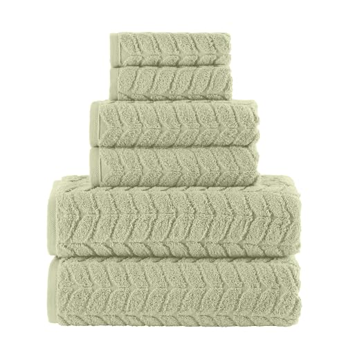 Image of Elegant Comfort Luxury 6-Piece 100% Turkish Cotton Jacquard Braided Textured Premium Hotel Quality Towel Set- Soft and Absorbent, Includes 2 Bath Towels, 2 Hand Towels and 2 Washcloths, Jade Green