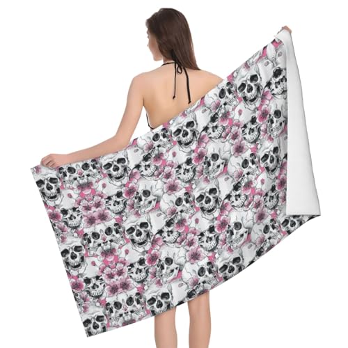 Image of CKGODGF Floral Skull Print Microfiber Horizontal Bath Fluffy Towel,Pool Towels,Skin-Friendly Bath Towel,Travel And Beach.