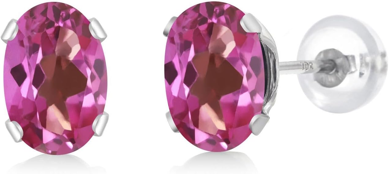 Gem Stone King 10K White Gold Gemstone Birthstone Earrings | Oval 6X4MM Stud Earrings | White Gold Earrings For Women Men