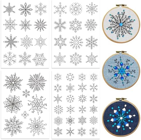GLOBLELAND 4 Sheets Christmas Snowflake Stick and Stitch Water Soluble Stabilizer Hand Embroidery for DIY Sewing Embroidery Adhesive Hand Sewing Stabilizers Non-Woven Fabrics 11.7x8.3inch