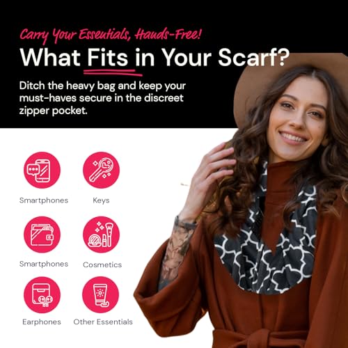 Quatrefoil Pattern Infinity Scarf for Women - Travel Scarf with Hidden Pocket - All Seasons4