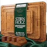 Deer & Oak 3-teiliges Schneidebrett-Set aus karbonisiertem Endkorn-Bambus mit Ständer, vorgeöltes Holz-Schneidebrett-Set, Korbgeflecht-Design, langlebige Metzgerblock-Schneidebretter