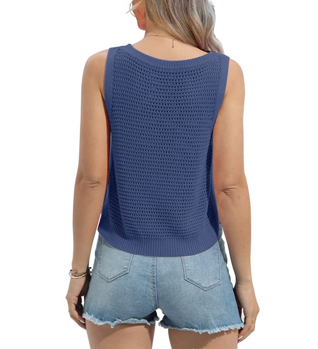 Image of FISACE Womens Crochet Tank Top Sleeveless Knit Summer Sweater | Round Neck, Hollow Out, Lightweight , Casual Crop,Cute Boho Vest
