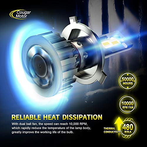 Cougar Motor Flagship H4 LED Bulbs, Super Bright 20000LM 6500K Conversion Kit - Cool White (9003), Halogen Replacement