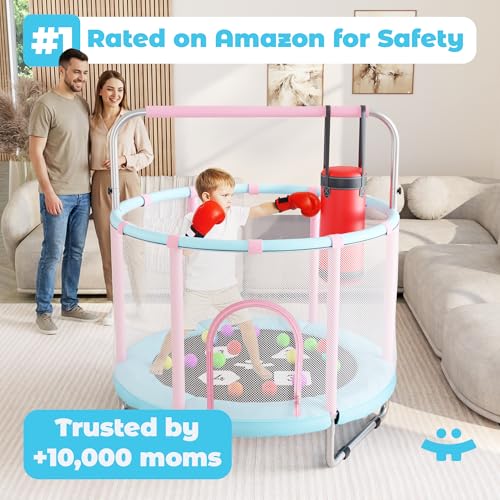 Happin® 55’’ Trampoline for Kids with Safety Enclosure, Indoor & Outdoor Toddler Trampoline, Ultra Safe Design with Multi Activity Accessories, Perfect Toddler Gift for Boys & Girls Ages 1–8 - Thumbnail 5