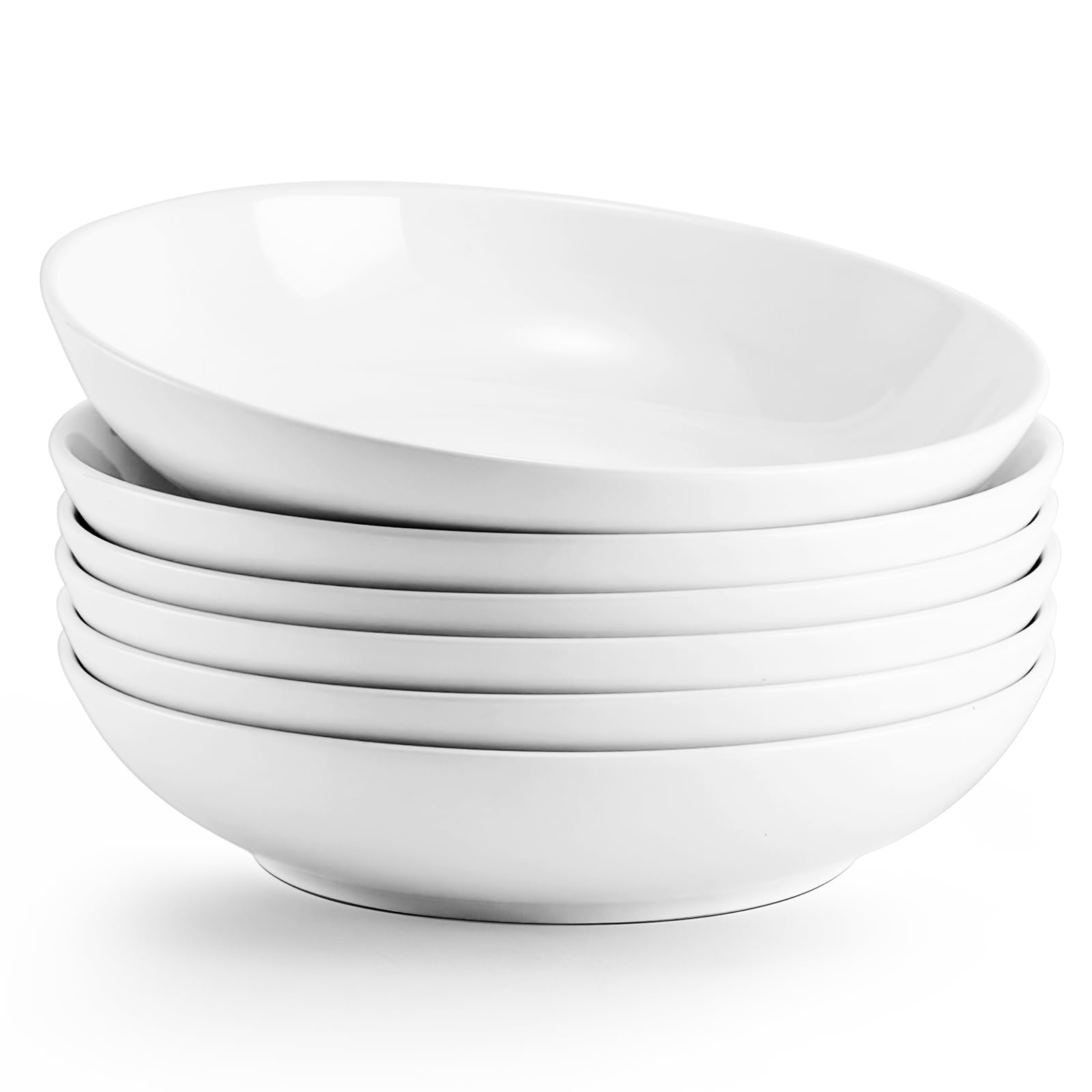 Jassceram 6 Stück Pastateller, 1100ml Porzellan Salatteller Servierteller, Große Suppenteller für Pasta Salat Suppen, Runde Geschirr - Geschirrspüler, Mikrowelle, Backofen sicher, 21,5cm, Weiß