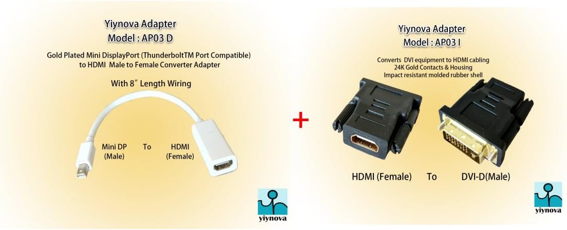 The Panda City Yiynova HDMI to DVI-D Adapter and HDMI to Mini DisplayPort(Thunderbolt) Adapter Set