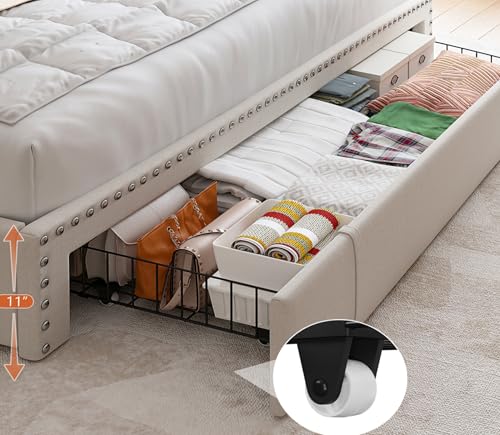 Enhomee Queen Bed Frame With 3 Drawers,Bed Frame Queen Size With Upholstered Headboard And Storage,2-Tier Shelves,1100Lbs For Strong Support thumb #4