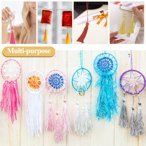 Image of NACHLYNN 120 Pcs Bookmark Tassels Bulk 13cm /5 Inch Light Gold Silky Handmade Soft Craft Mini Tassels for Jewelry Keychain Making with Loops for Dress Decoration DIY Craft Accessory