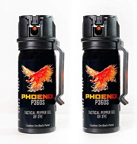 PHOENIX Tactical P360S – Pepper Gel trusted by Military and Law Enforcement Personnel with UV Dye- Gel is Safe & Maximum Strength, Quick Access Fliptop, Sprays at Any Angle, 18feet/5.5m Range– 2 Pack