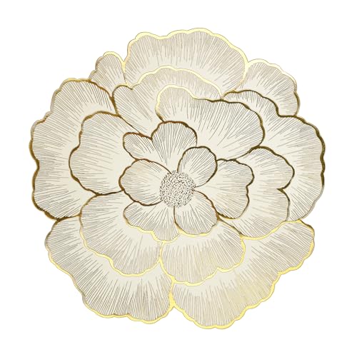 fanquare Manteles Individuales Florales Redondos Juego de 6 Manteles Individuales en Forma de Rosa Dorada 38cm Salvamanteles Impermeable Metálico para Cocina Boda Fiesta