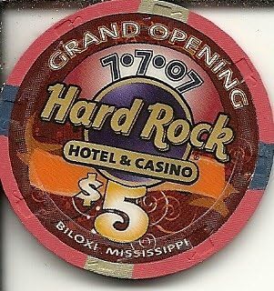 $5 hard rock hotel grand opening 7-7-2007 biloxi,mississippi casino chip obsolete riverboat?