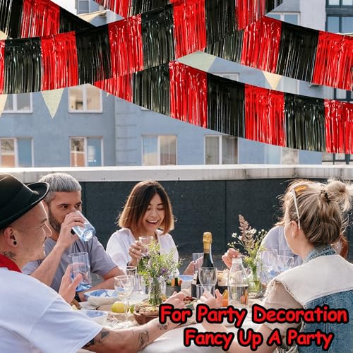 Image of 4 Pack 39 Feet Black Red Parade Floats Foil Fringe Garland Metallic Tinsel Streamers Banner Fringe Curtain Banner for Halloween Graduation Homecoming Birthday Party Decorations (Black, Red)