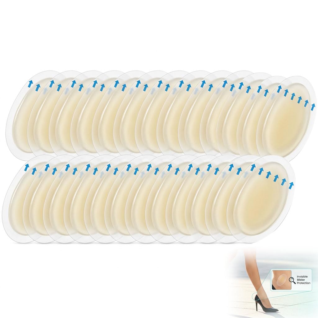Apósitos de Gel para Ampollas [25 Piezas] - Parches Hidrocoloides para Talones y Pies Diseño Elipse 37x55mm Protección Impermeable contra Roces Invisible Beige