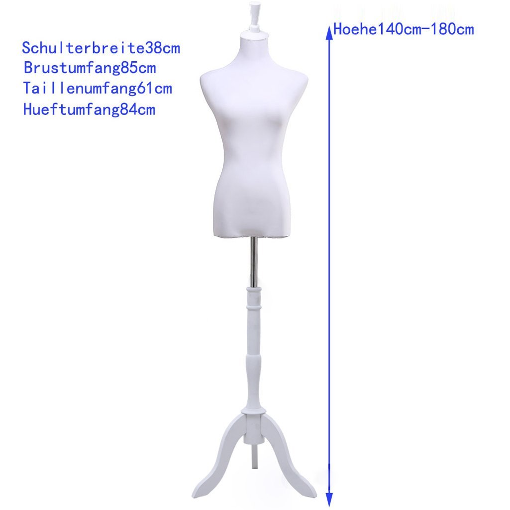 Loywe Manichino da sartoria, busto Torso da Donna per vetrine, con altezza regolabile Base in legno Gr. 32-36 Bianca LW6017W