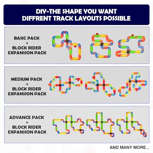 Image of Mirana Block Rider Train Expansion Set, 2 Bogies and Multiple Track Layouts, Universal Block Compatible, Toy Gift for Kids 2-8 Years (Expansion Pack - 69 Pcs, Engine Not Included)
