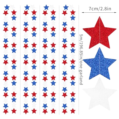 Image of Fourth-4th of July Memorial-Day Party-Decorations - 62ft Patriotic Red-Blue White Twinkle Little Star Hanging Streamers-Garland Banner,Independence Graduation Baby Shower Birthday Decor Hugtmr