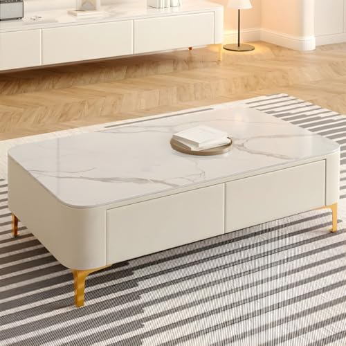 Image of Furo Premium Marble-Top Wooden Center Table for Living Room | PVD Coating Iron Legs| Modern Entryway Furniture | Coffee Table - 42x24x17 Inch