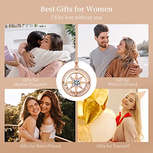 Meeshi Rose Gold Compass Necklace For Women Mothers Day Gifts For Mom Women From Daughter Son I'd Be Lost Without You Diamond Compass Pendant Necklace For Girls Her Girlfriend Anniversary Valentines Day Birthday Necklace For Wife Grandma(Rgold-Apr-Diamond) #TOP5