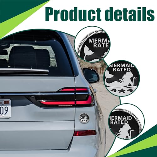 Image of Mermaid Badge Rated Car Emblem, 4 x 4 Metal Automotive Badge, 3D Metal Car Badges Round Emblem Decals, Car Exterior Emblems Badge Auto Decorations Compatible with Jeep Vehicles Trucks SUV RV