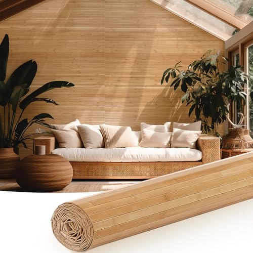 Juexica 1 Pcs Natural Bamboo Wall Panel for Interior Wall 48'' x 96'' Bamboo Covering Renewable Pole...