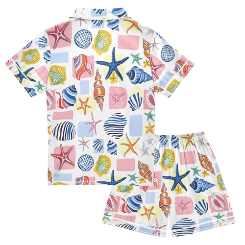 ALAZA Colorful Holiday Starfish Coral Reef Pajamas Satin Pajama Set Short Sleeve Button Down Sleepwear2