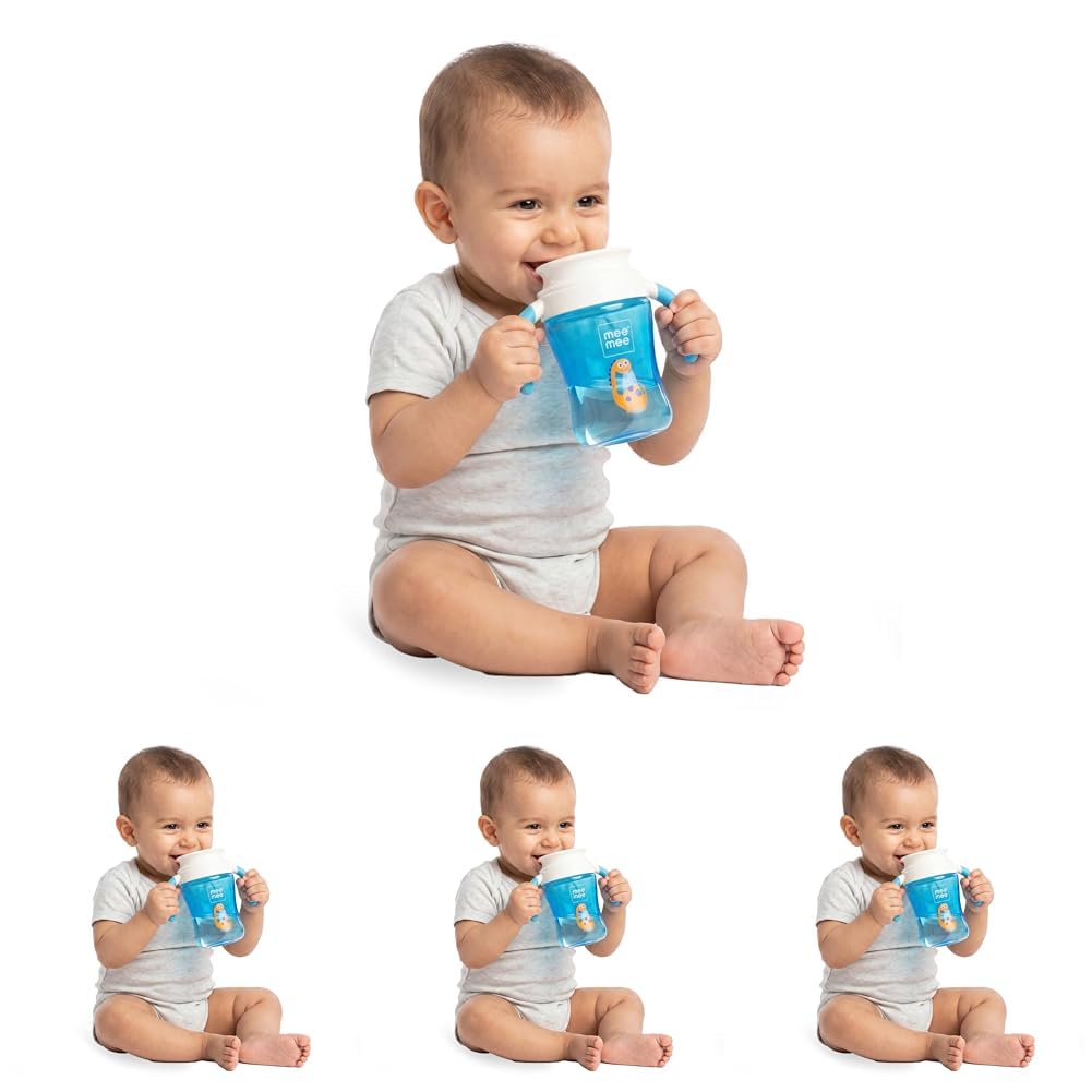 Mee Mee 360° Spout Trainer Sipper 240 ml | Dual Handle, Anti-Leak & Spillproof Sippy Cup for Toddlers | Non-Toxic & BPA-Free | Dust Cover | Lightweight & Easy Grip Handles (Blue) (Pack of 4)-image-38
