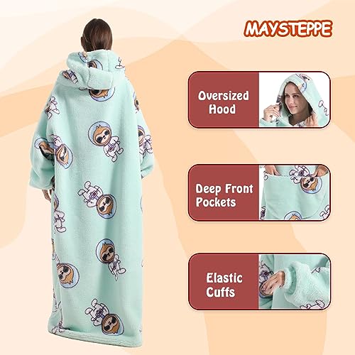 Oversized Blanket Hoodie, Adult Women Sherpa Fleece Wearable Blanket Warm and Cozy Giant Hooded Blanket Fluffy Sweatshirt for Women and Men - Image 4