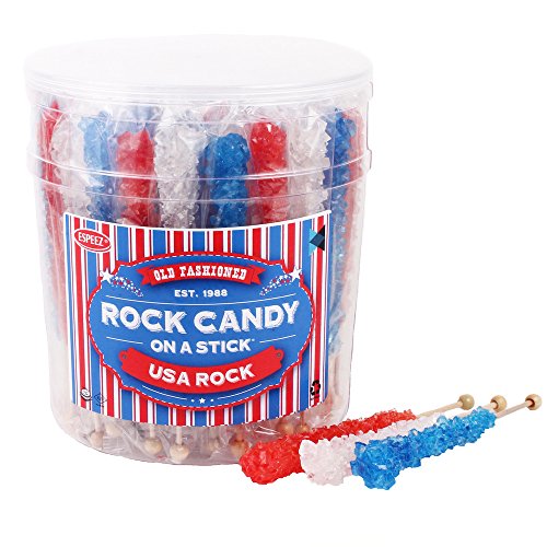 Extra Large Rock Candy Sticks: 48 Red - White - Blue Rock Candy Sticks - USA - Individually Wrapped for Party Favors, Candy Buffet, Showers, Receptions, Old Fashioned Espeez Bulk Candy on a Stick