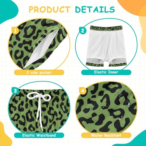 Bolaz Toddler Boys Swimwear Swim Trunks with Compression Liner 4T Green Leopard Cheetah4