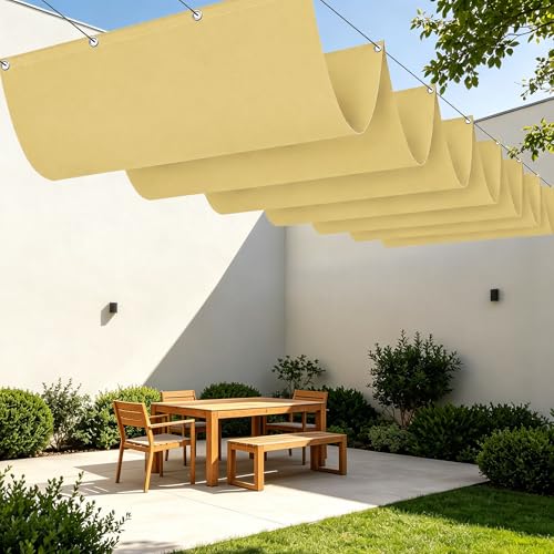 Toldo Vela de Sombra Retráctil 150 x 260 cm Ajustable Sombra Retráctil Ondulada con Ojales y Cuerdas para Jardín, Patio, Césped, Amarillo Arena