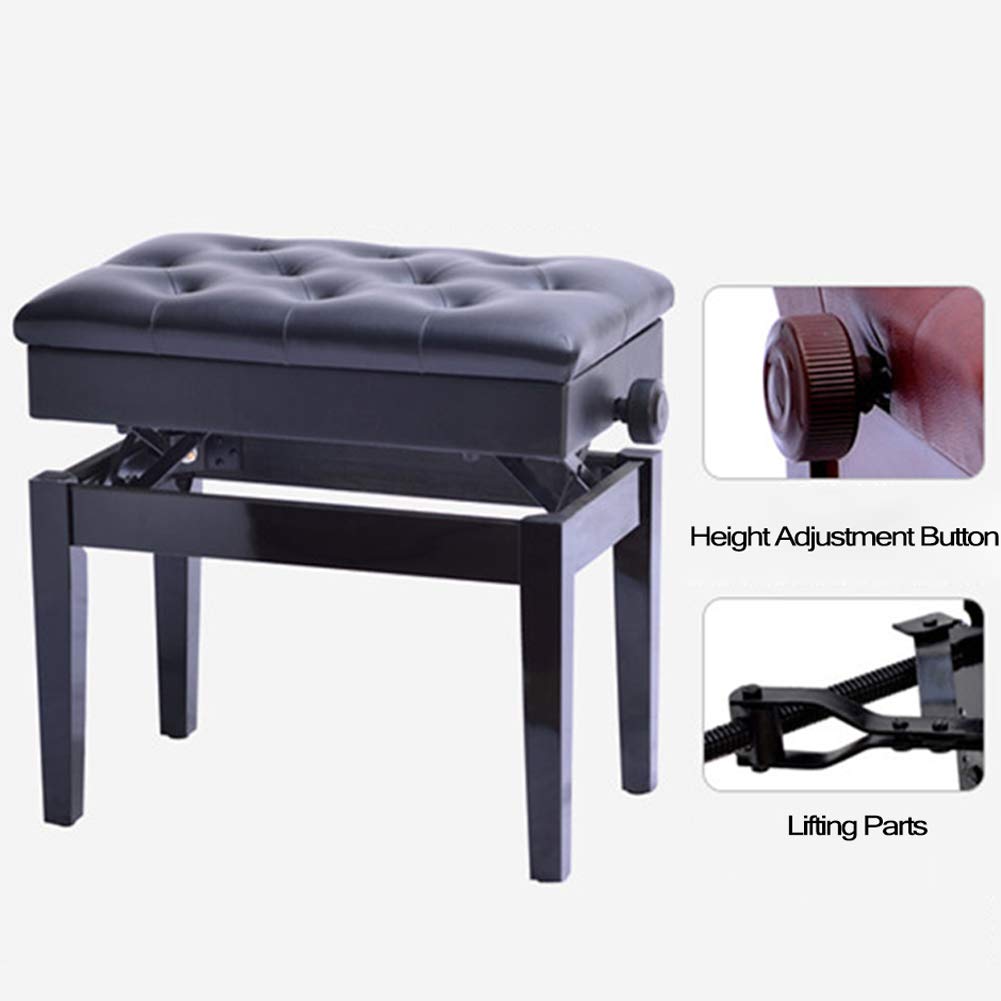 Panca per pianoforte regolabile in legno con cuscino imbottito e spartiti musicali sgabello per tastiera singola persona