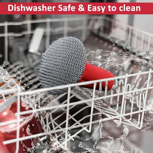 Image of Cast Iron Scrubber with Handle 316L Stainless Steel Chainmail Scrubber for Cast Iron Pan Skillet Cleaner,Skillets and Grills (Blue)