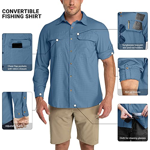 Outdoor Ventures Men's Upf 50+ Uv Sun Protection Shirt, Long Sleeve Hiking Fishing Shirt Cooling Quick Dry For Safari Travel Bluestone #TOP2