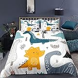 Yaofeiou Kinder Bettwäsche 135x200cm Bettwaesche Gelb Blau Dinosaurier Bettwäsche mit Reißverschluss Gelb Weiß Wende-Bettwäsche Mädchen Jungen Microfaser Bettbezug mit 1 Kissenbezug 80x80cm