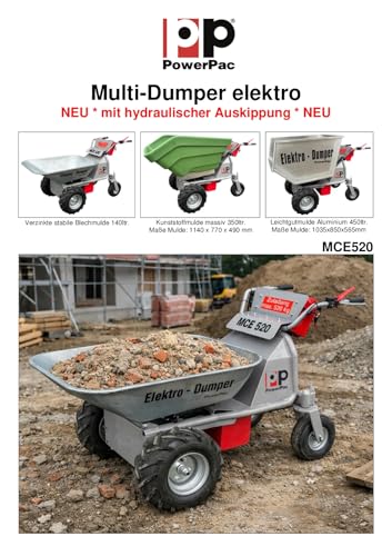 DAS ORIGINAL – MADE IN GERMANY – POWERPAC MCE400 mit 110ltr. Mulde – AKKUSCHUBKARRE ELEKTROSCHUBKARRE SCHUBKARRE DUMPER MOTORSCHUBKARRE - 5
