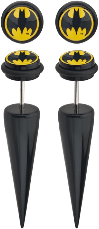 DC Comics Plugs Earrings Rings Acrylic 18g Faux Tapers with Batman Logo Fronts. Sold as a Pair