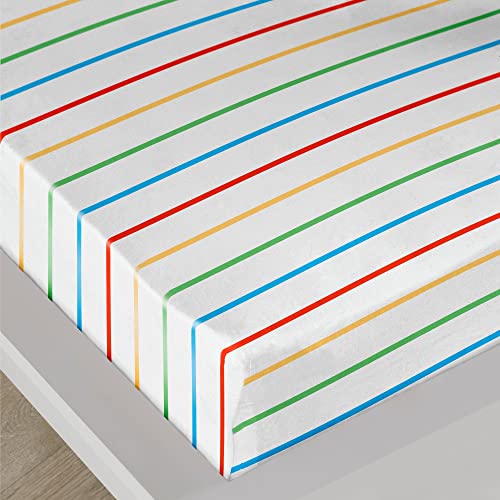 Bedlam, Rainbow Striped Bed Sheet, Single Fitted Sheet (190 x 90 x 28cm), Rainbow Bedding