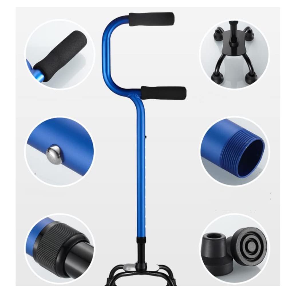 GCX- Muletas Grandes De Cuatro Patas for Ancianos Bastón Antideslizante Muletas Cuadrangulares Muletas Ascendentes Y Retráctiles for Ancianos Levantarse Pasamanos Andador Firma (Color : BLU)