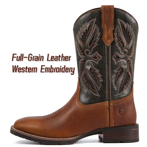 Image of SUREWAY Cowboy Boots For Men - Mens Square Toe Western Boot,Oil /Slip Resistant,Durable Fashionable Classic Pull on 10 Inch Boots Mid Calf Wellington Boots