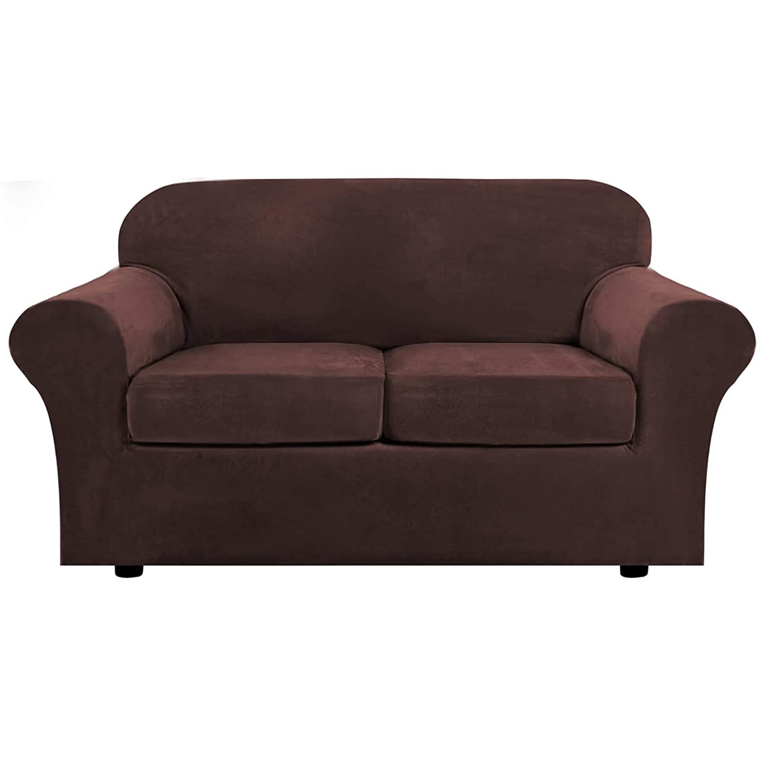 SDYdsgE sofa cover， Velvet Loveseat Sofa Slipcover Set Stretch Couch Cover for 2 Seater with Cushion Covers Luxurious Navy(Coffee)
