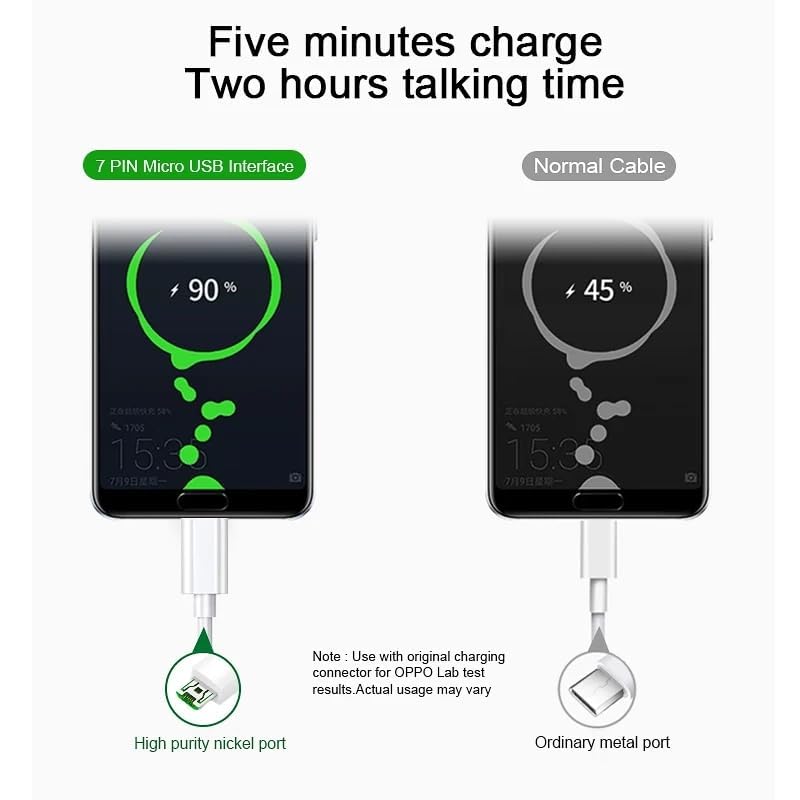 Image of The Black Store Origila 30W Flash Super Vooc Micro Usb 7 Pin Data Sync Fast Charging Cable For Cellular Phones Oppo Reno /Oppo F9 Pro / F11 Pro Upto 4Amp For All Oppo Smartphones BG998