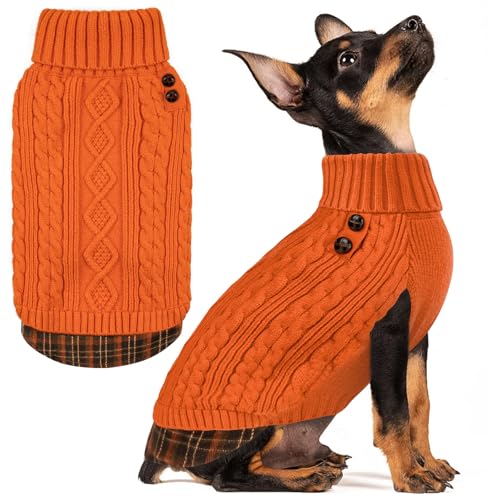 Image of KYEESE Dog Sweater for Small Dogs Turtleneck Thick Knit Pullover | Stretchy Fit, Lightweight & Warm, Cozy Knit Comfort, Classic Plaid Design, Gentle on Sensitive Skin, Winter Daily Wear