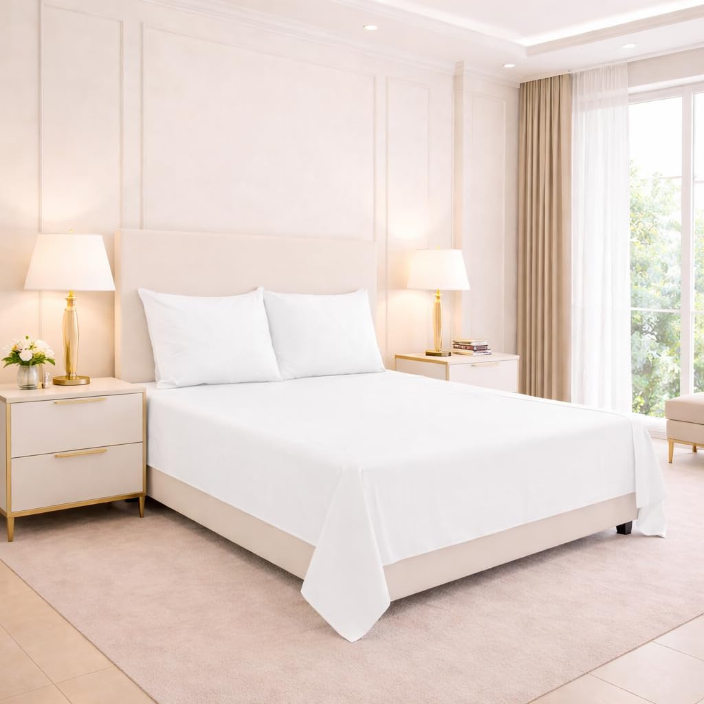 ARLINENS Polycotton Flat Sheets in Following Colours and Sizes: (SUPER KING, WHITE)
