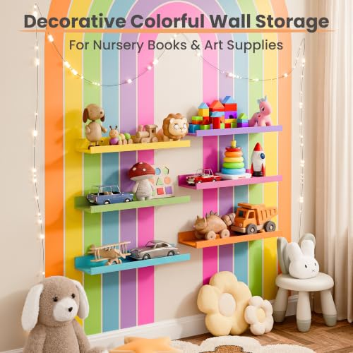 Image of upsimples Floating Shelves for Wall Decor Storage, Multicolor, 6Pcs, 15.7''