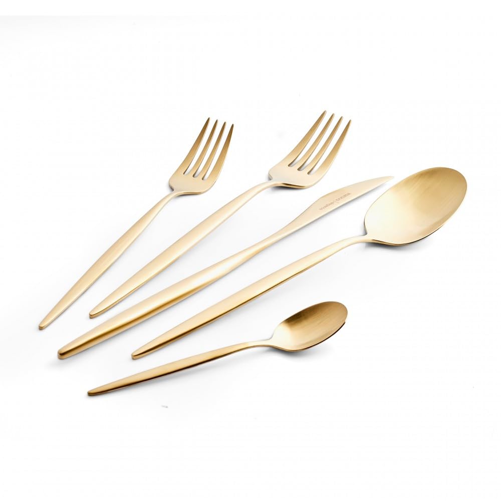 Karaca Lızbon Matte Gold - Cubertería para 6 personas, 30 piezas